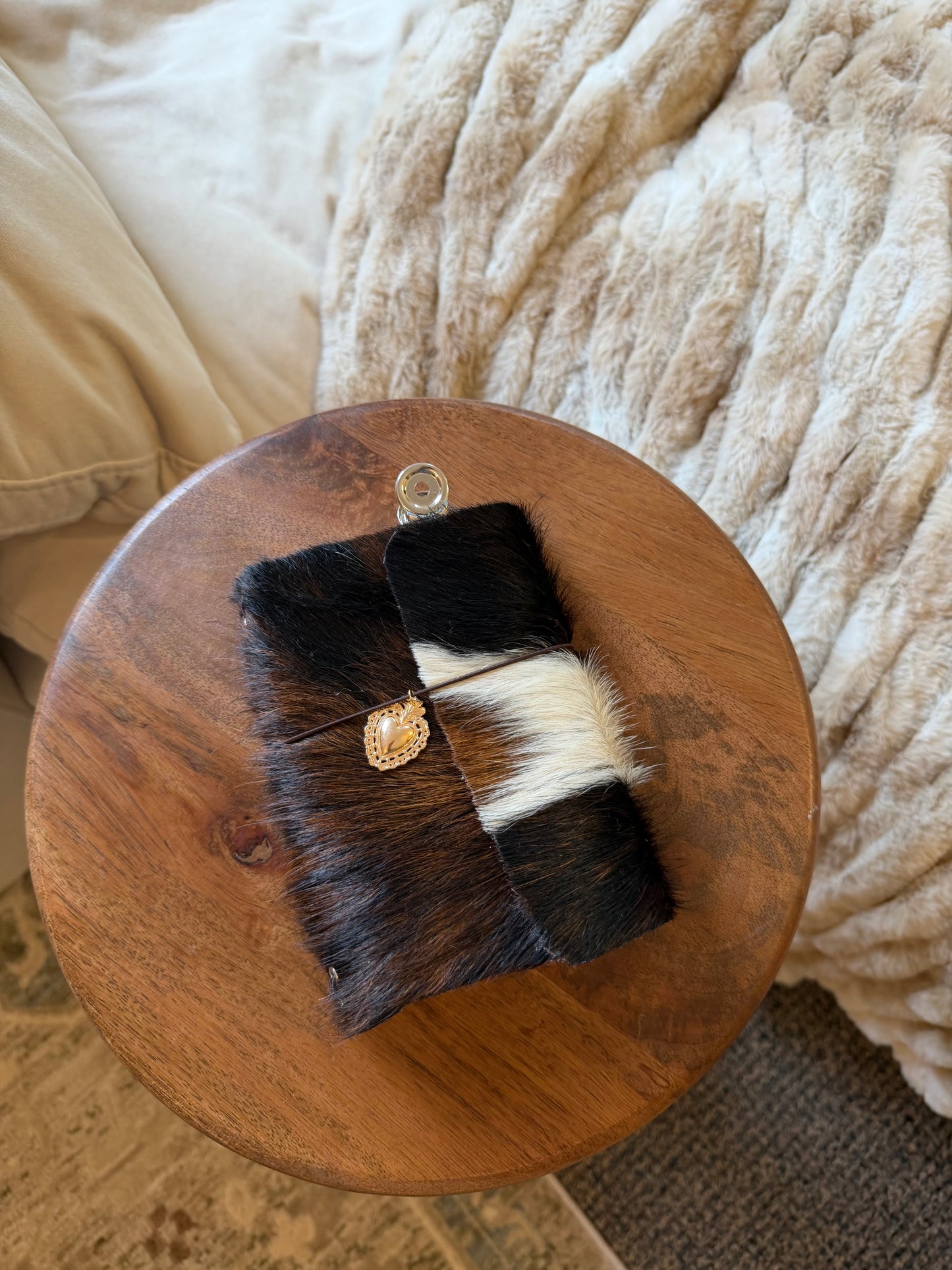 A6 Cowhide Leather Trifold Journal (Heart)