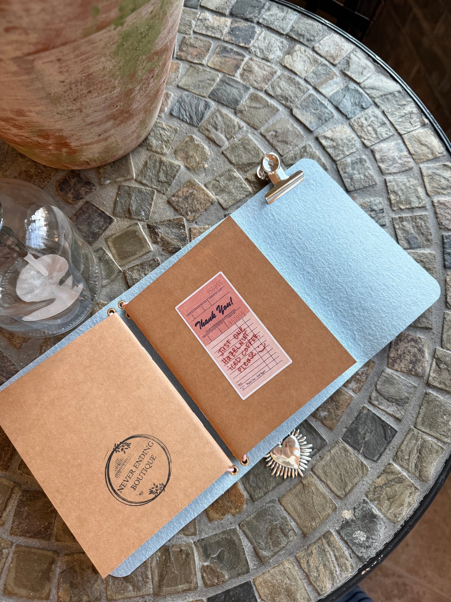 A6 Blue Ostrich Faux Leather Trifold(Heart)