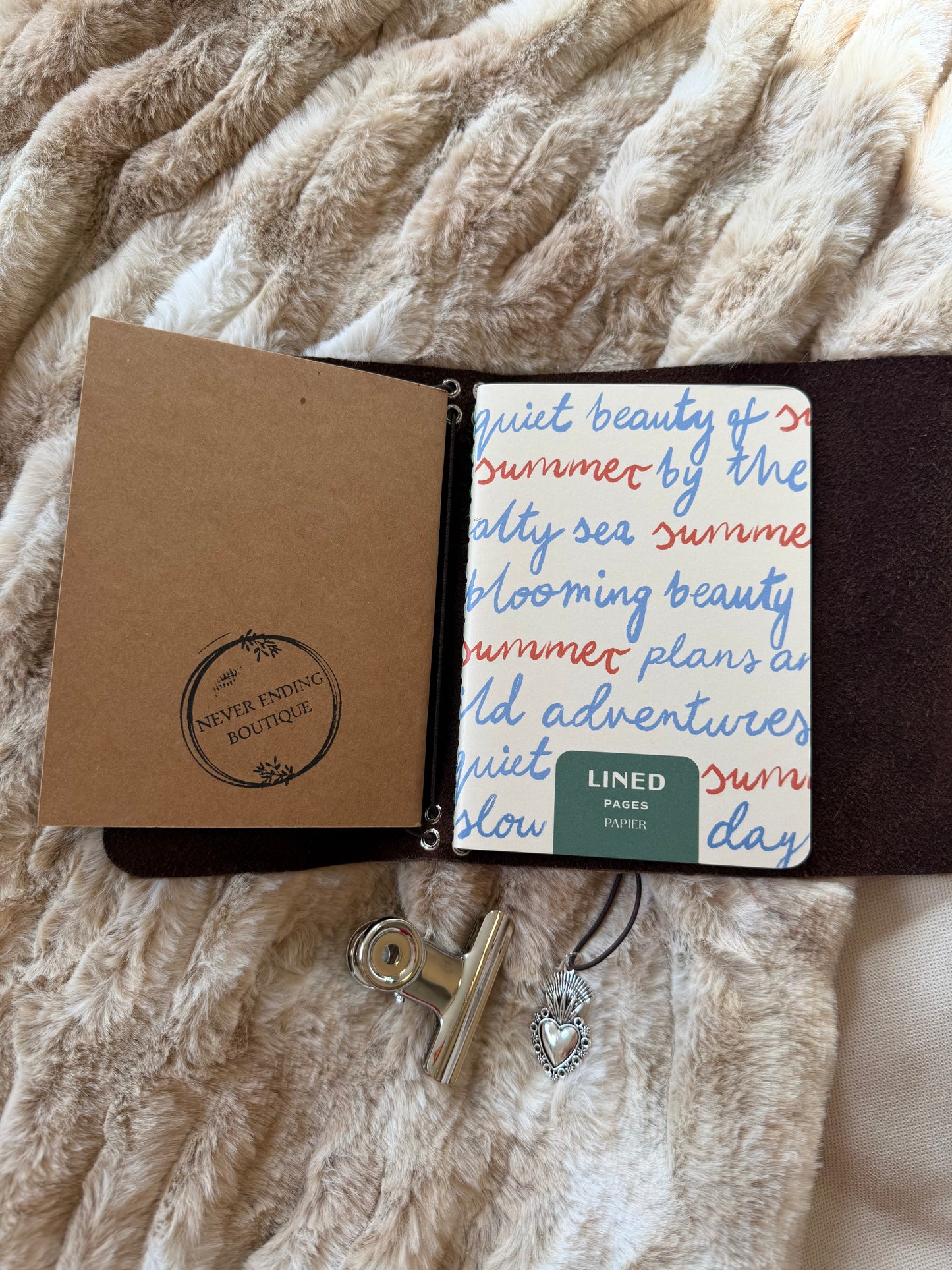 A6 Cowhide Leather Trifold Journal (Heart)