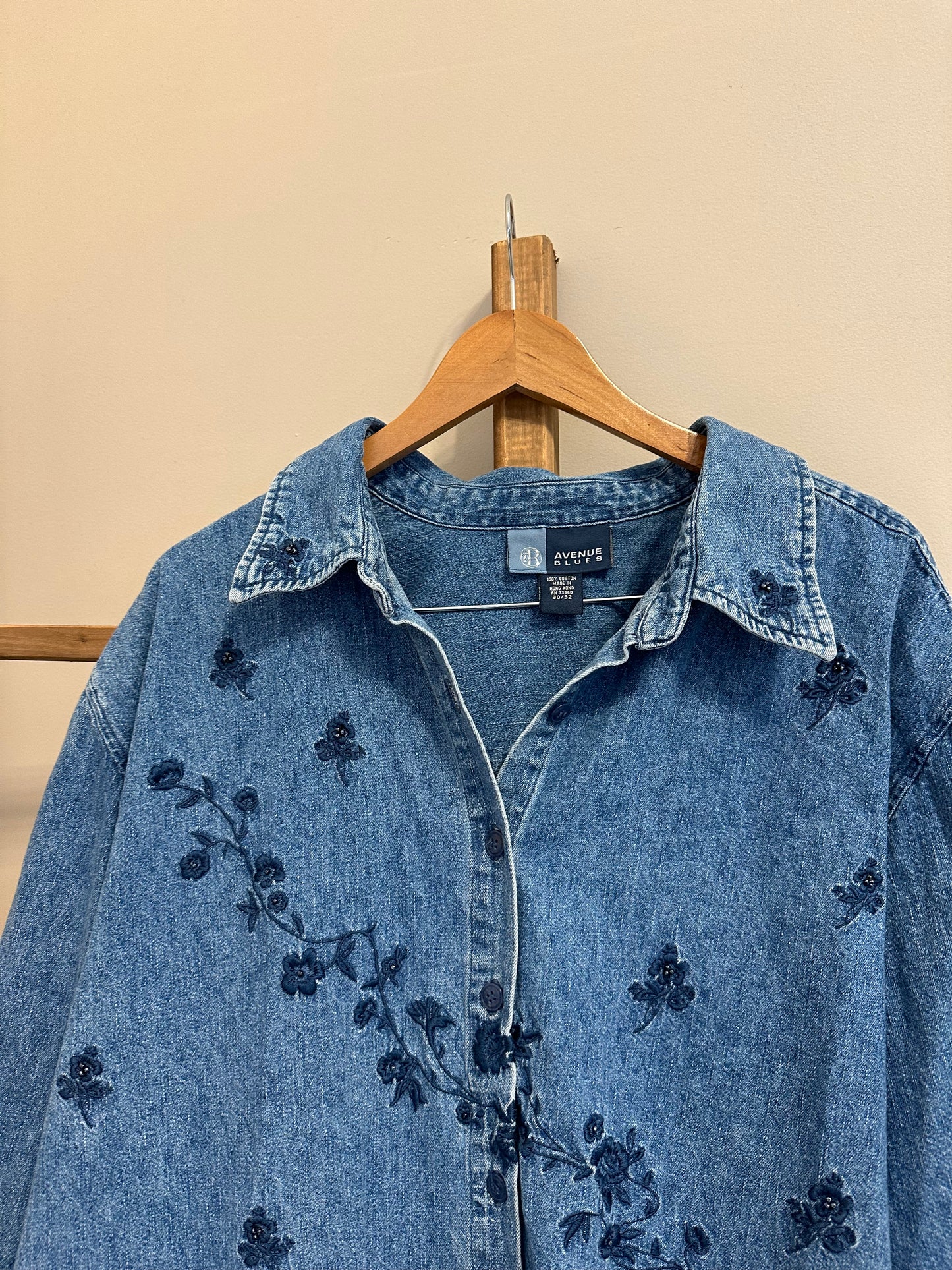 Denim Shirt with Flower Embroidery