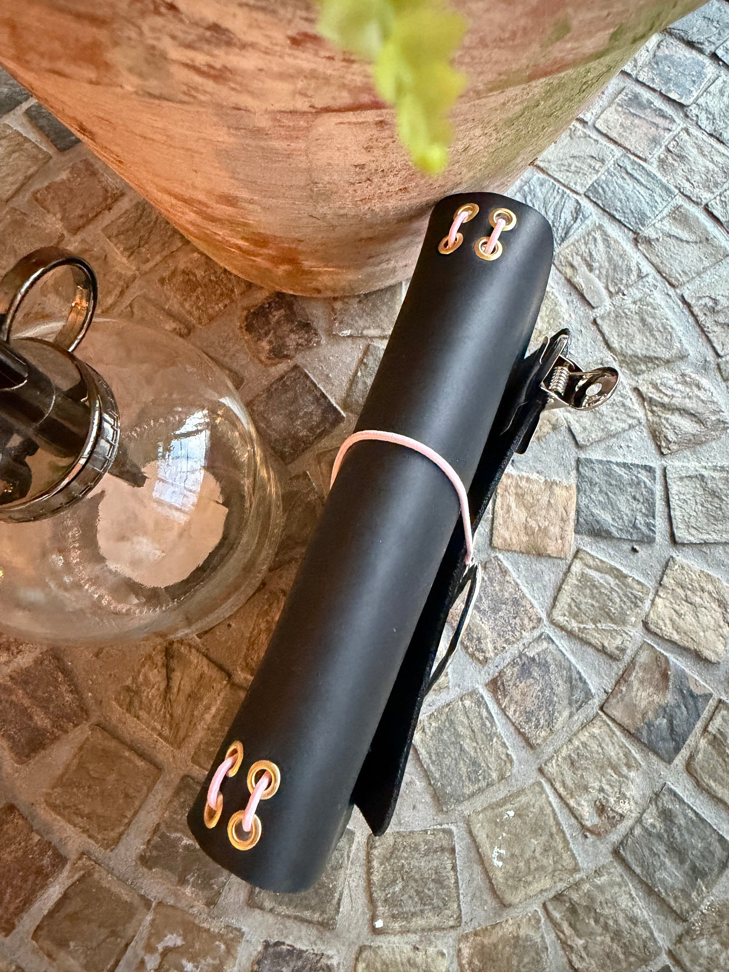 A6 Black Leather Trifold