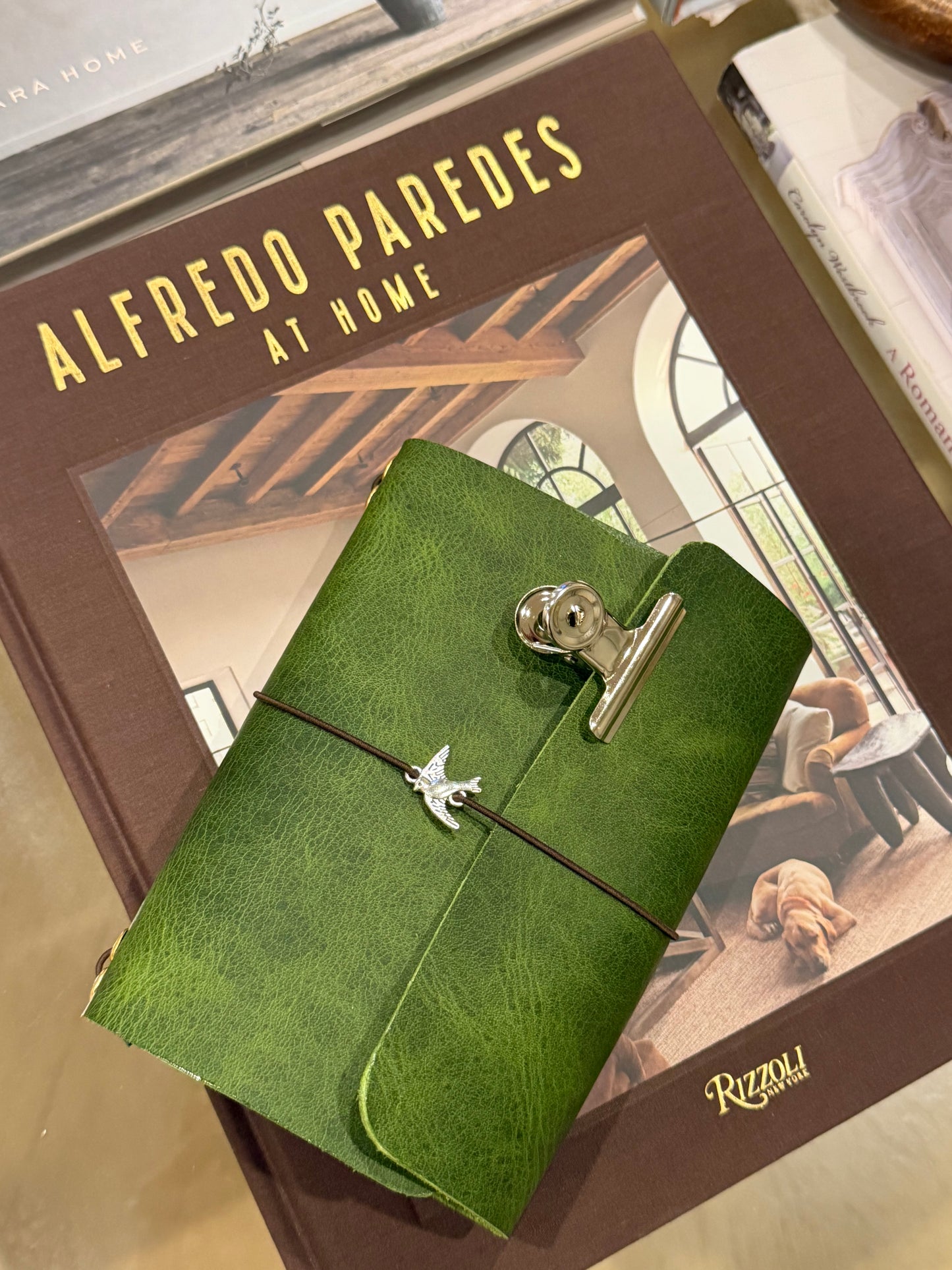 A6 Green Leather Trifold (Swallow Bird)