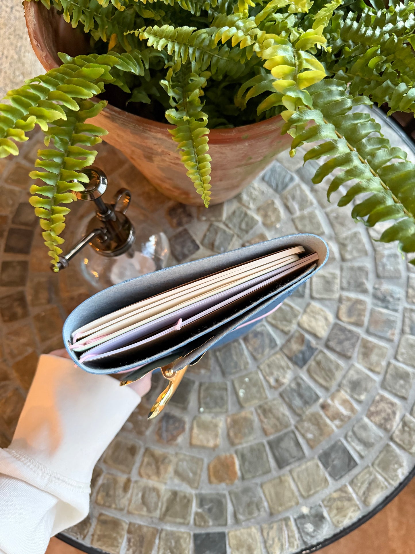 A5 Blue Ostrich Faux Leather Trifold