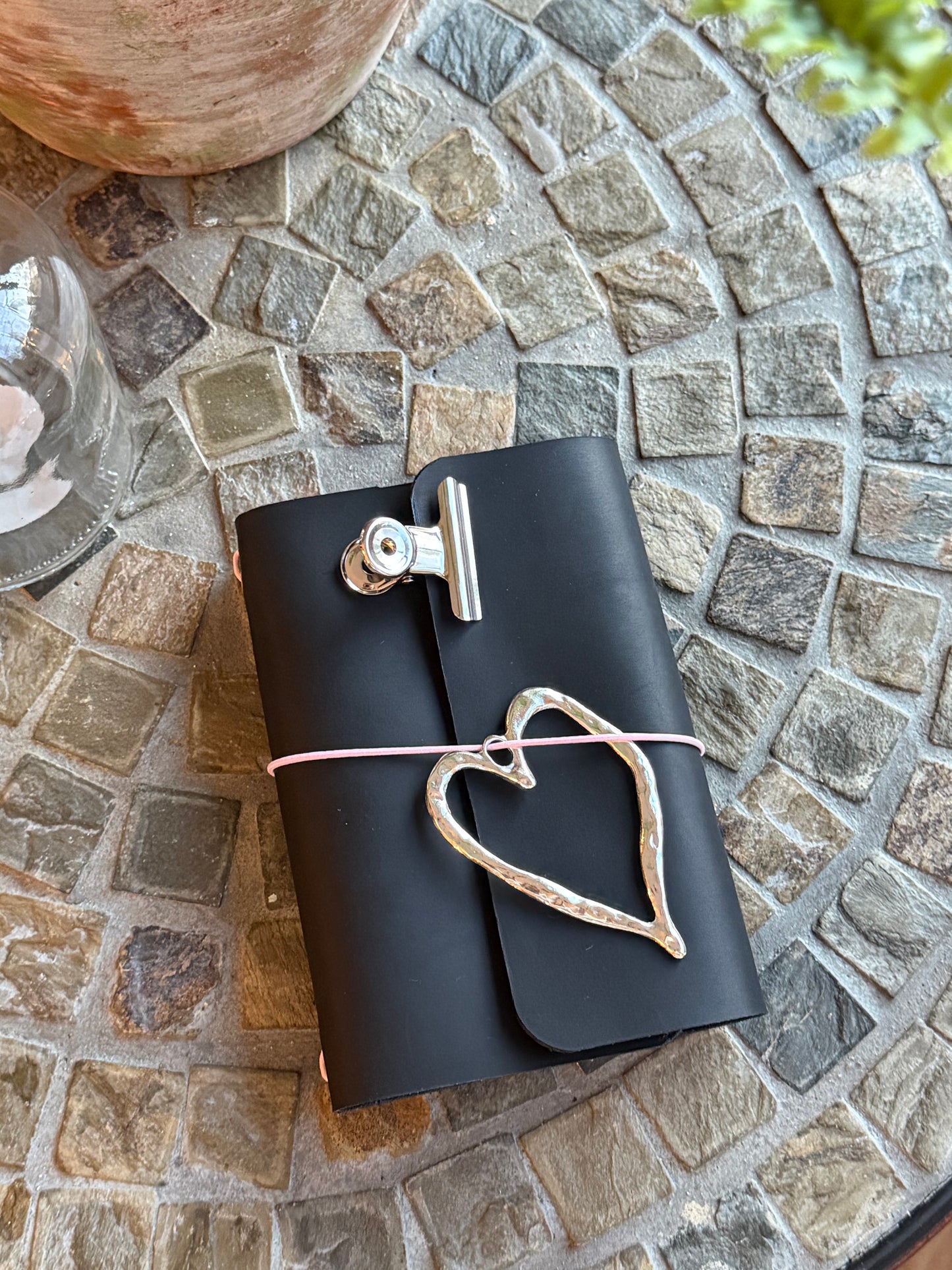 A6 Black Leather Trifold