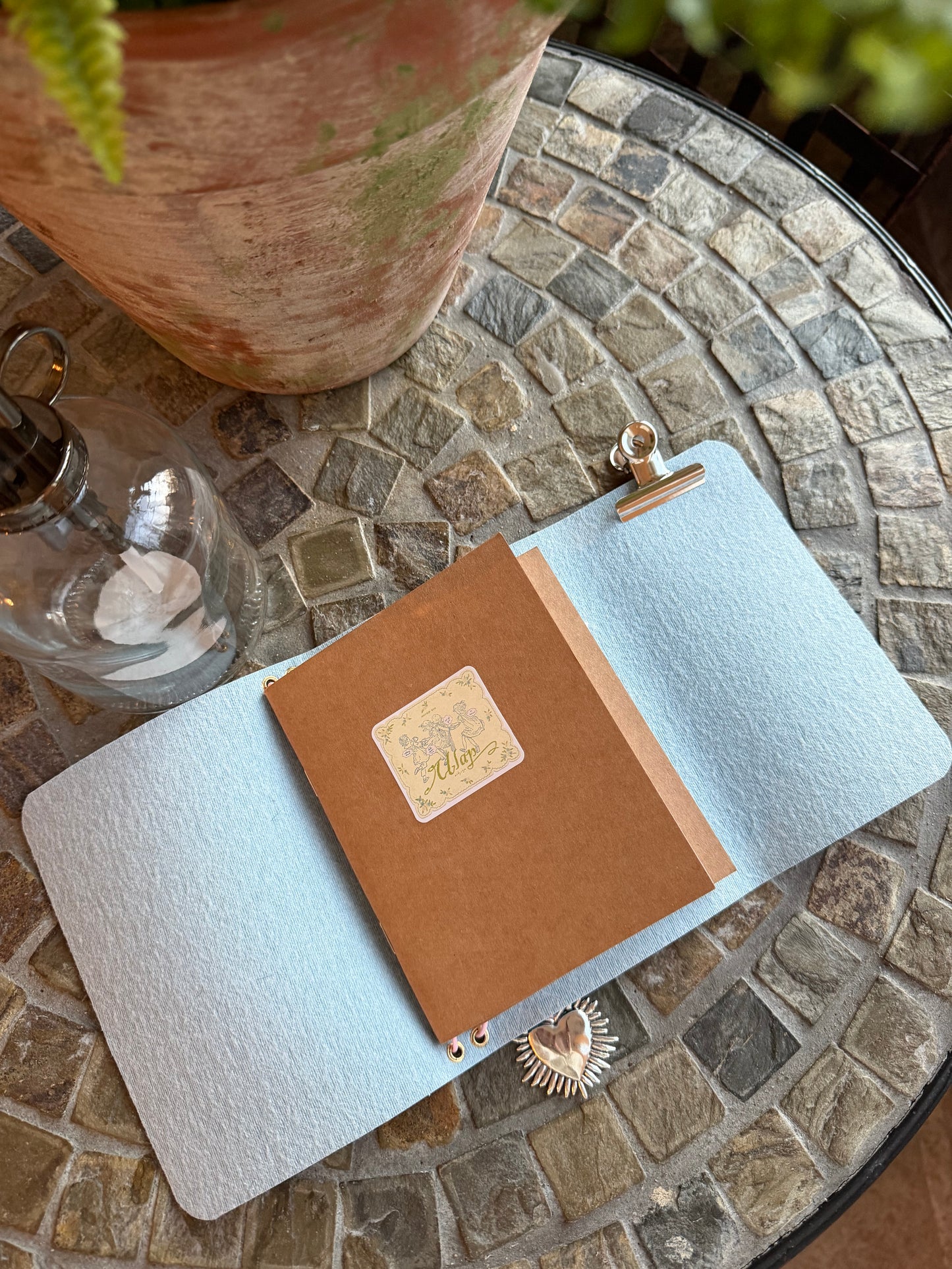 A6 Blue Ostrich Faux Leather Trifold(Heart)