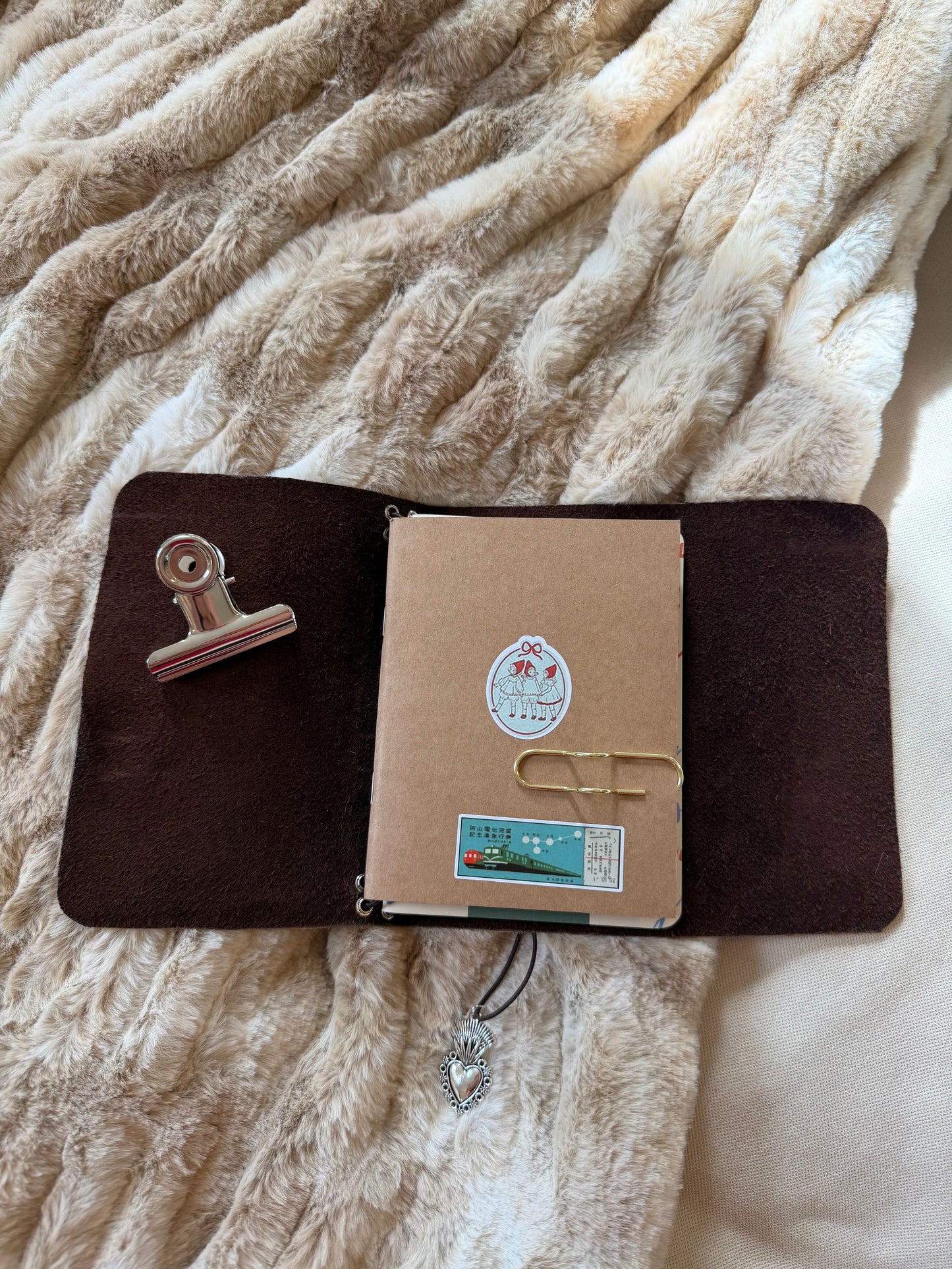 A6 Cowhide Leather Trifold Journal (Heart)