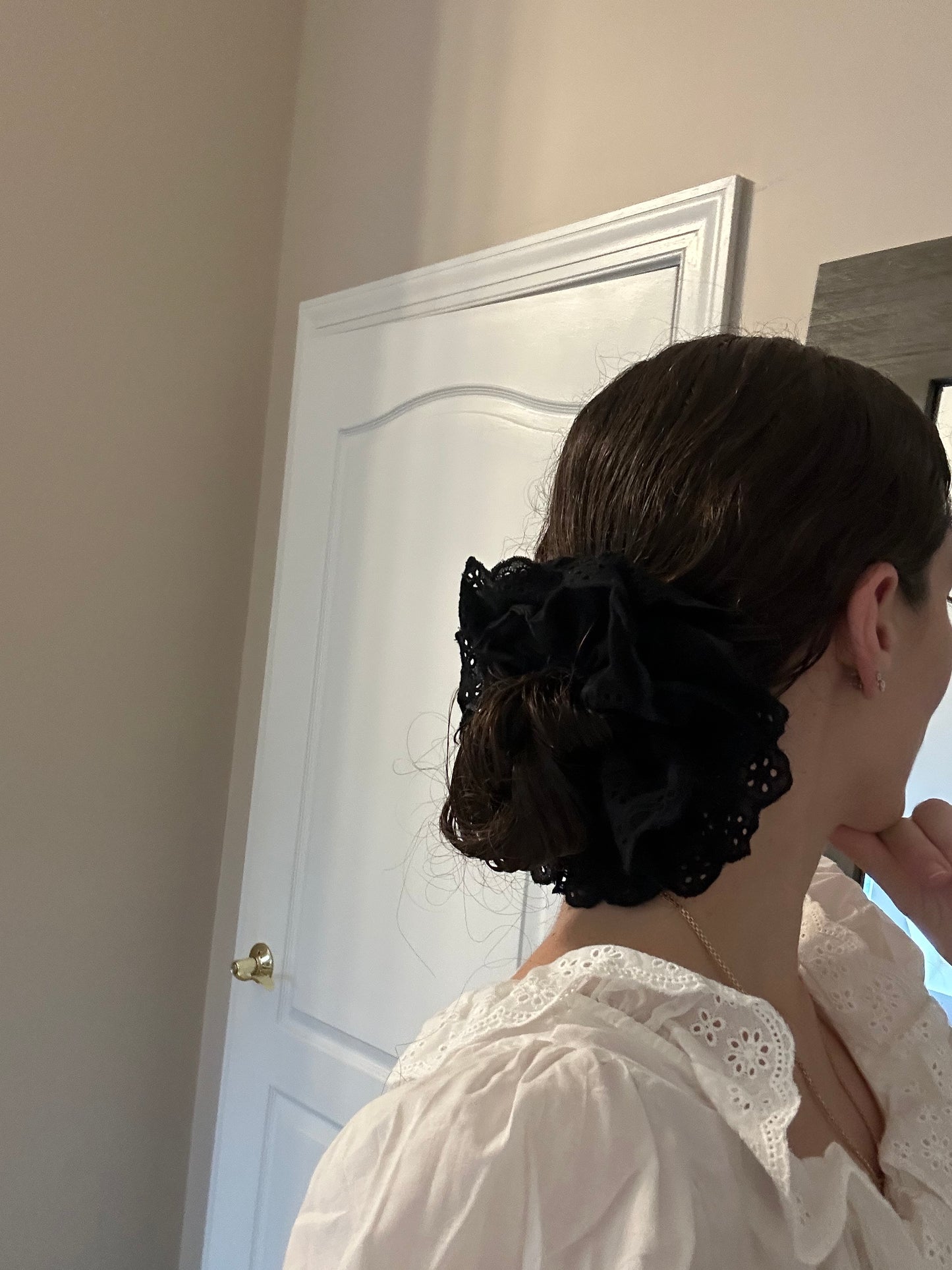 Oversized Lace French Hair Scrunchie Black