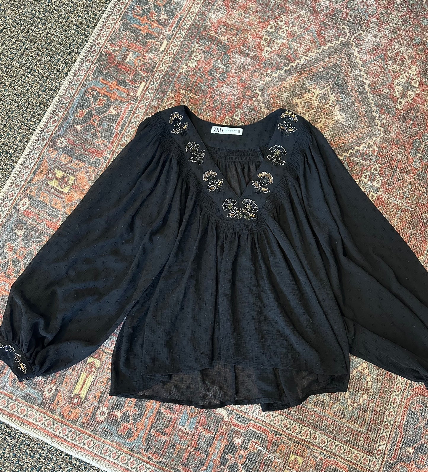 Zara Mesh Puff Sleeve Top