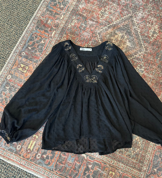 Zara Mesh Puff Sleeve Top