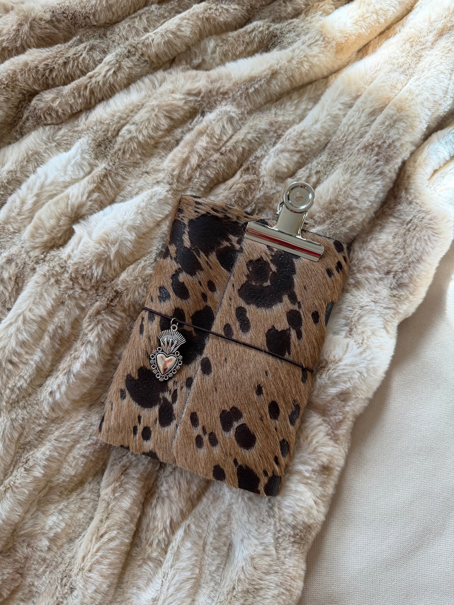 A6 Cowhide Leather Trifold Journal (Heart)