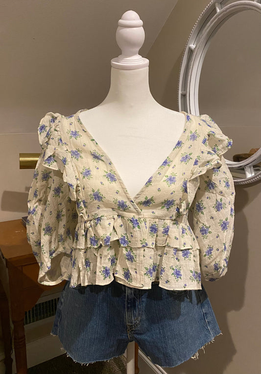 Gauze Floral Ruffle Top