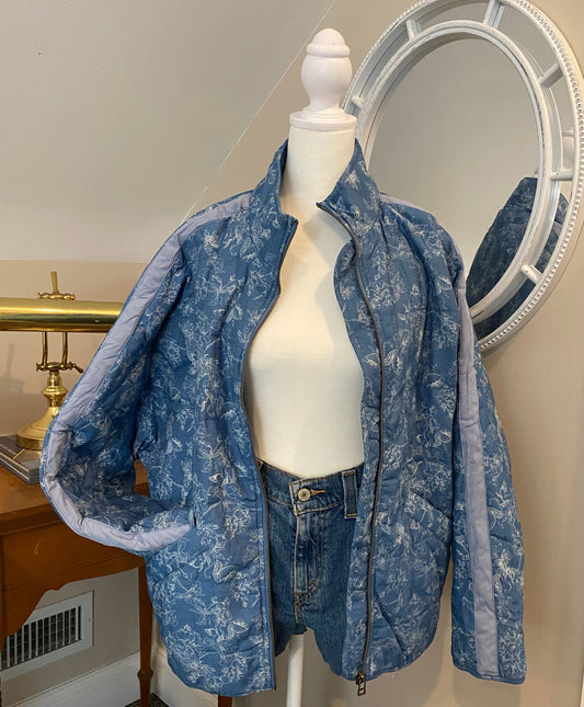 Floral Printed Dolman Quilted Denim Jacket