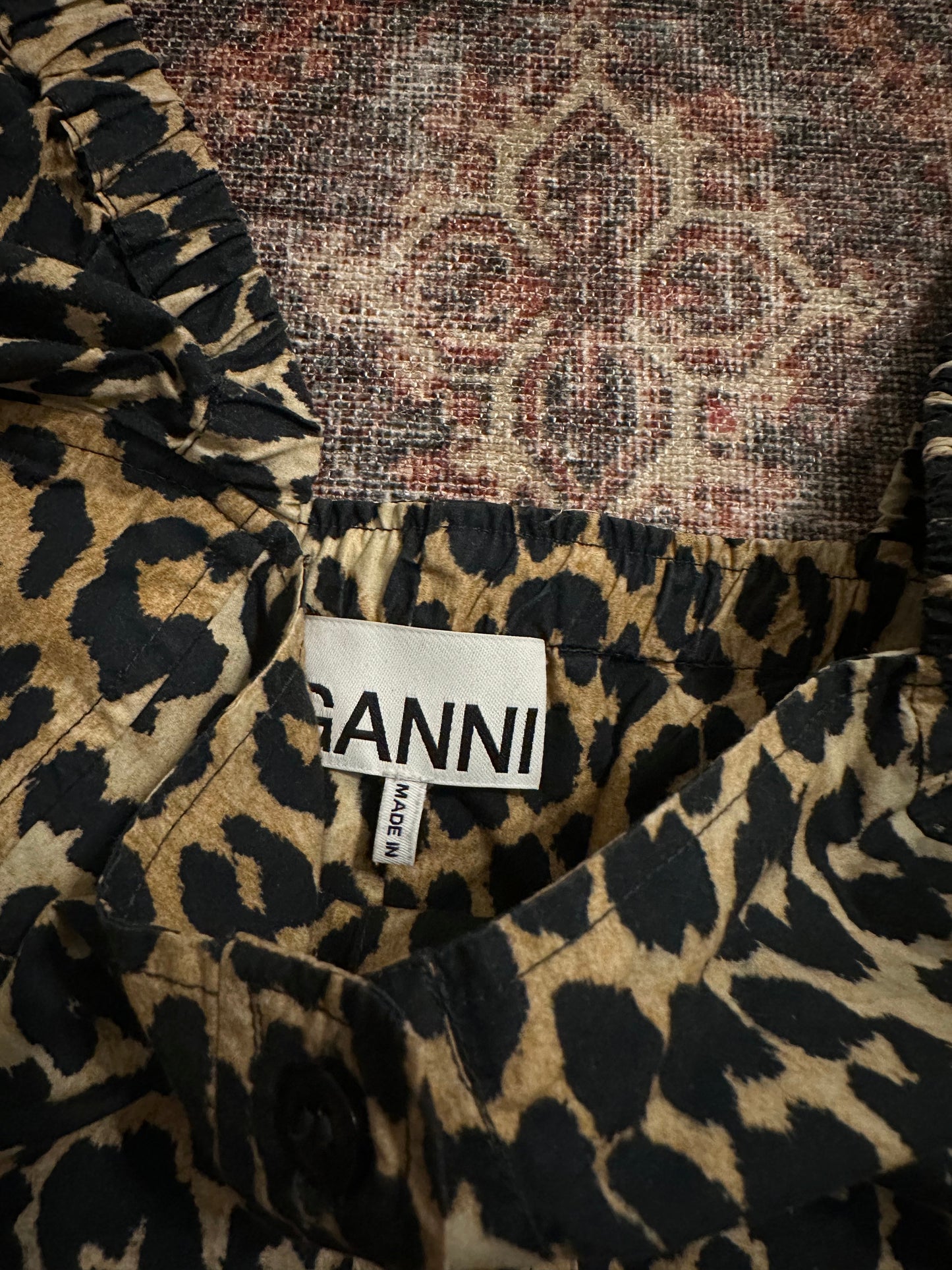 Ganni Animal Print Square Neck Puff Sleeve Top