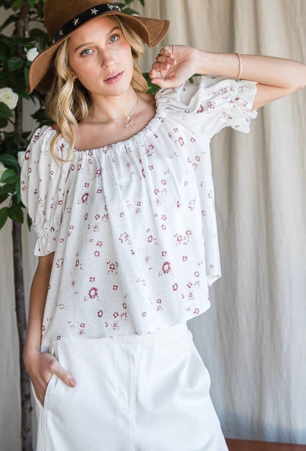 Floral Ribbon Tie Back Top