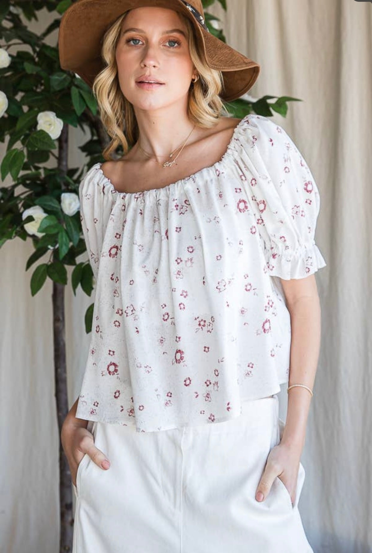 Floral Ribbon Tie Back Top