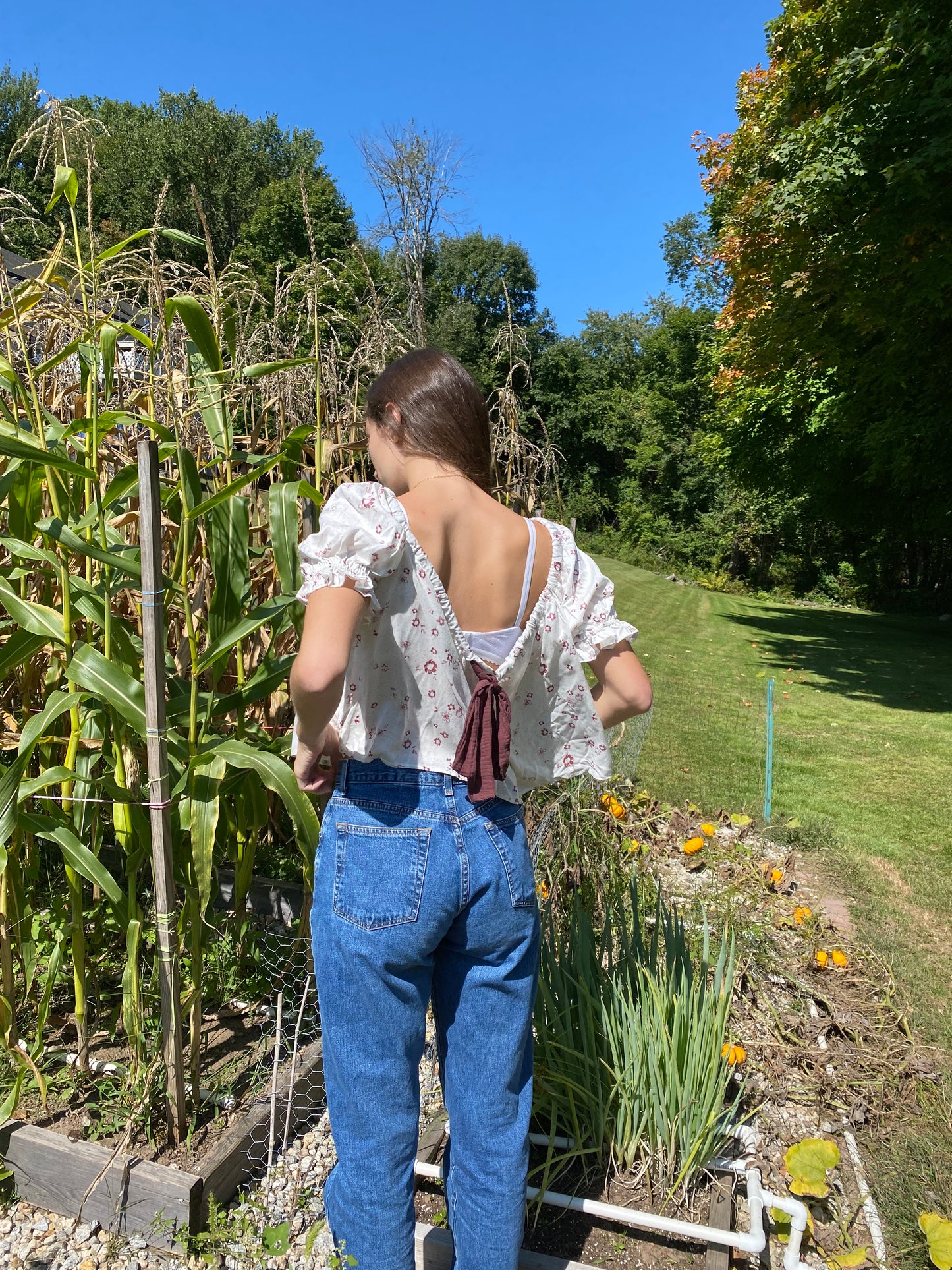 Floral Ribbon Tie Back Top