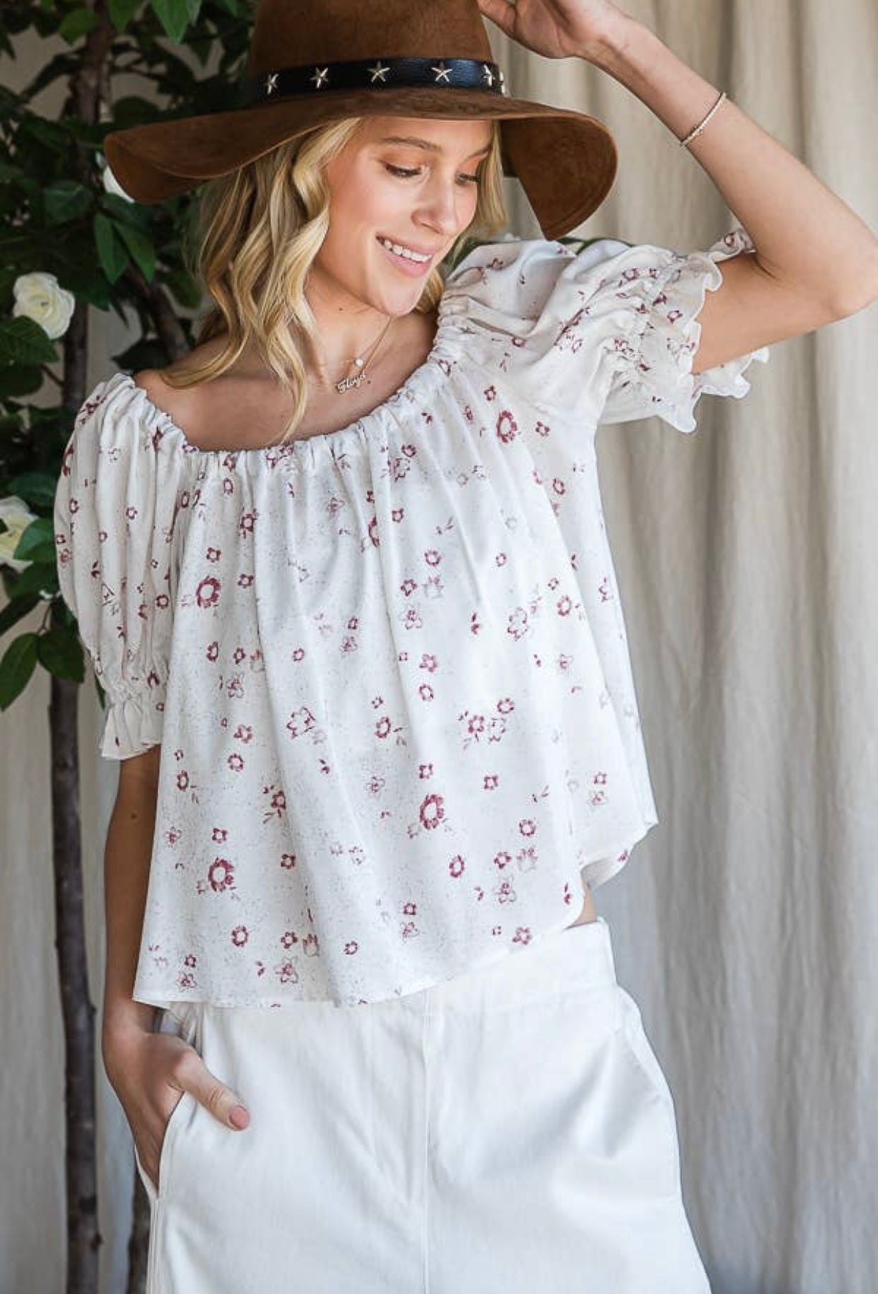 Floral Ribbon Tie Back Top