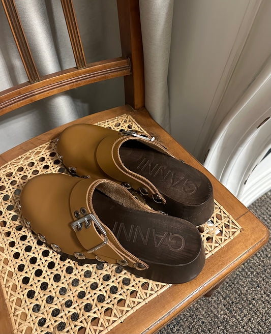 Ganni Brown Studded Clogs