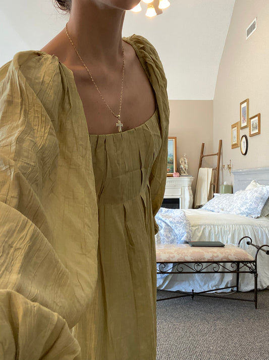 Pleated Square Neck Babydoll Dress