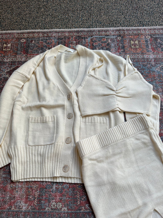 3 Piece Sweater and Skirt Set (Cream)