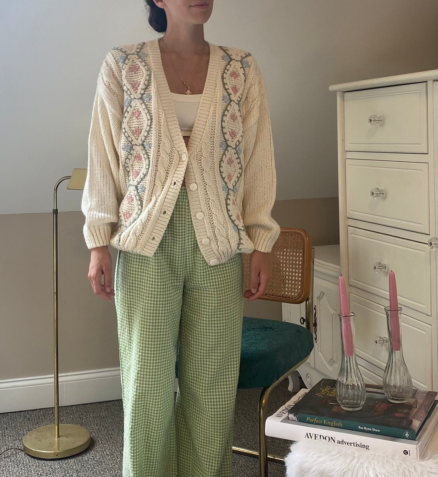 Hand Knit Flower Cardigan