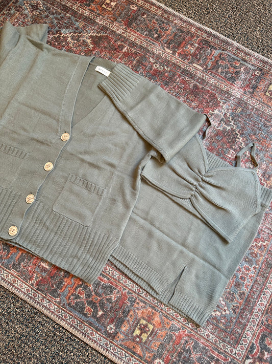 3 Piece Sweater and Skirt Set (Green)